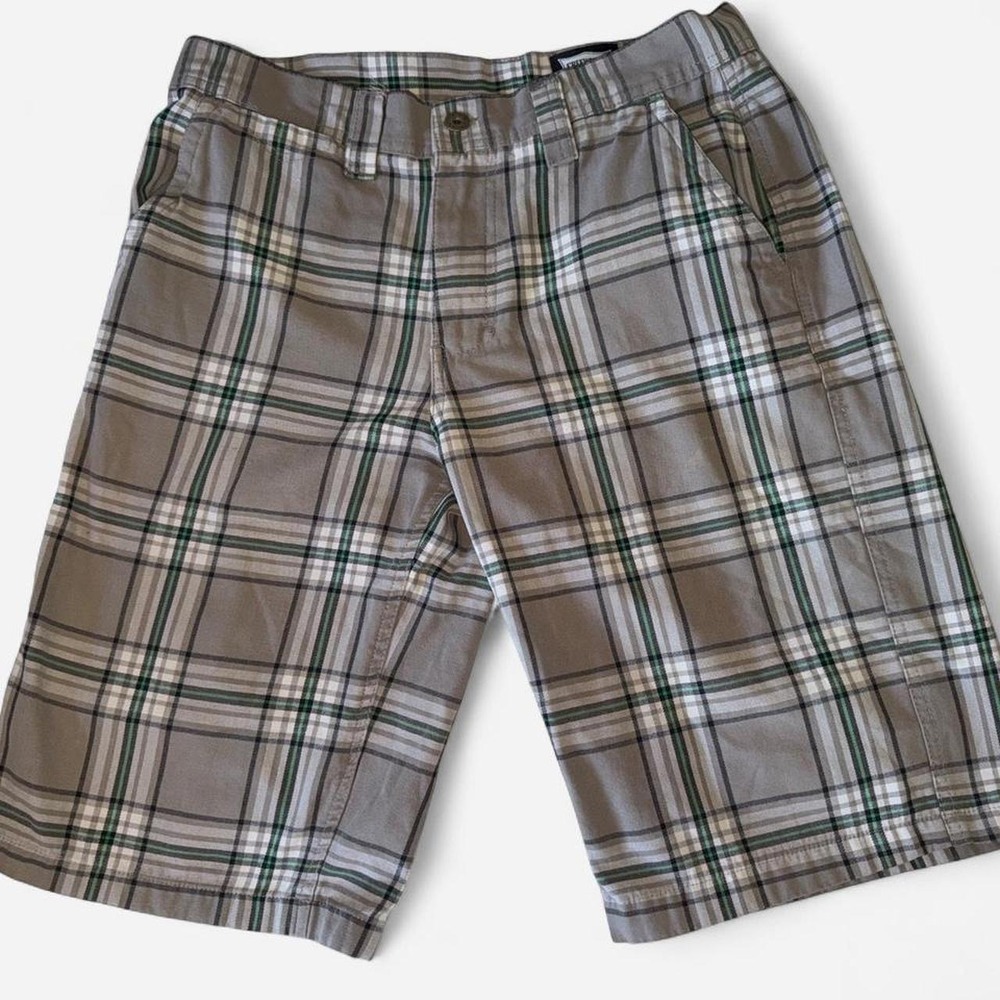 Freeworld Plaid Bermuda Shorts Y2K Skater Gray Green Men's 30